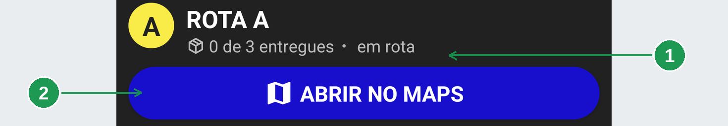 Rota despachada no app entregador após tocar em INICIAR ROTA