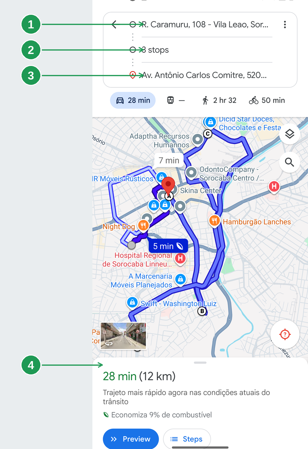 Melhor rota calculada pelo BeeFood aberta no Google Maps