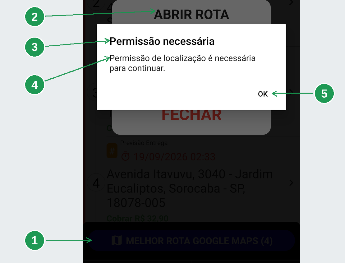 Mensagem de Falha ao gerar a melhor rota no app entregador