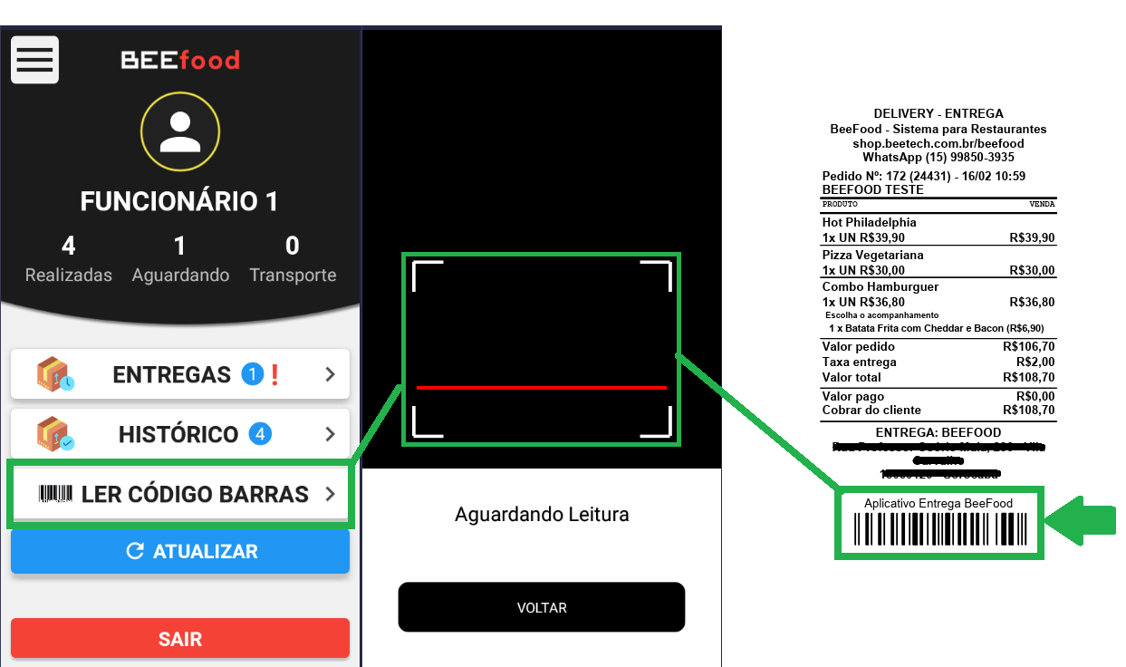 Tela do app BeeFood Entregador para leitura do código de barras