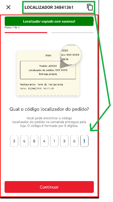 Tela para informar o localizador do pedido do iFood