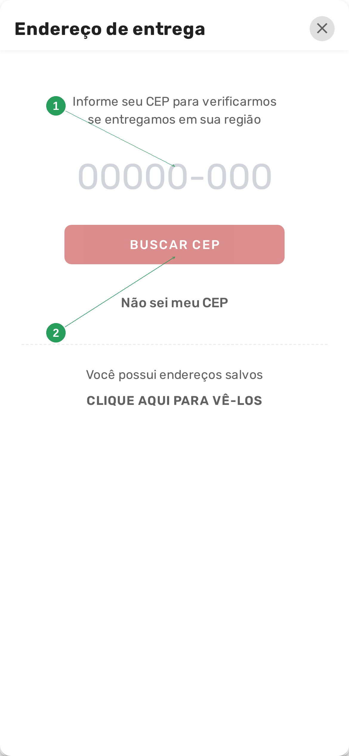 Cardápio — busca do CEP pelo cliente
