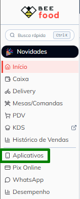 Menu Aplicativos no BeeFood