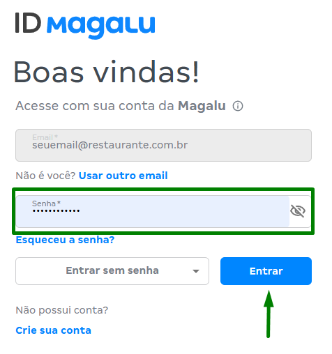 Login ID Magalu — campo senha