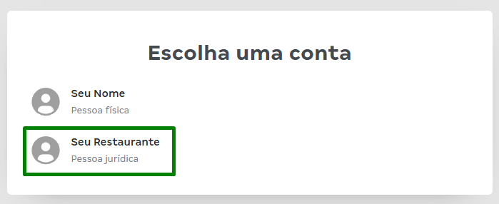 Selecionar conta Pessoa Jurídica no Magalu