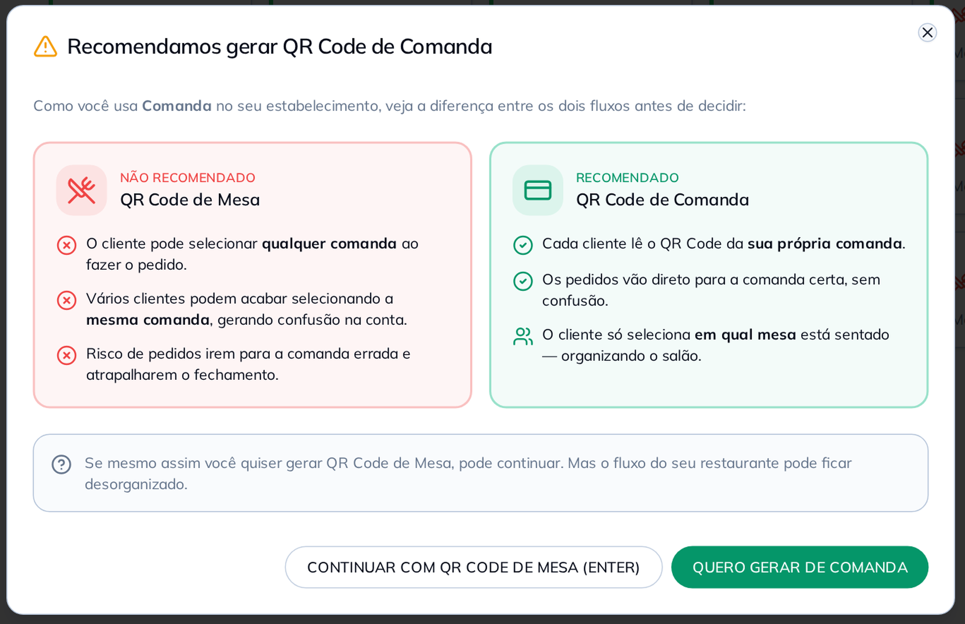 Comparativo entre QR Code de mesa e QR Code de comanda