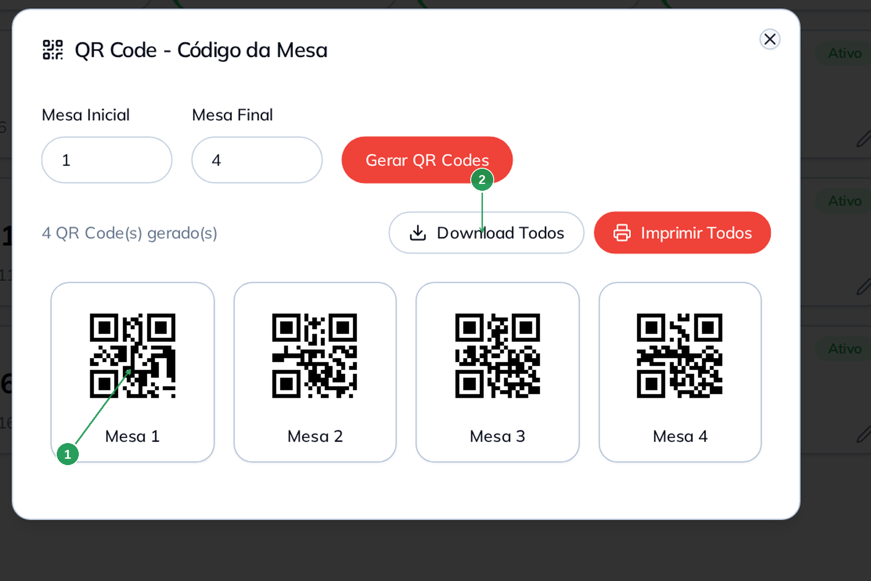 QR Code de Código da Mesa para leitura no PDV
