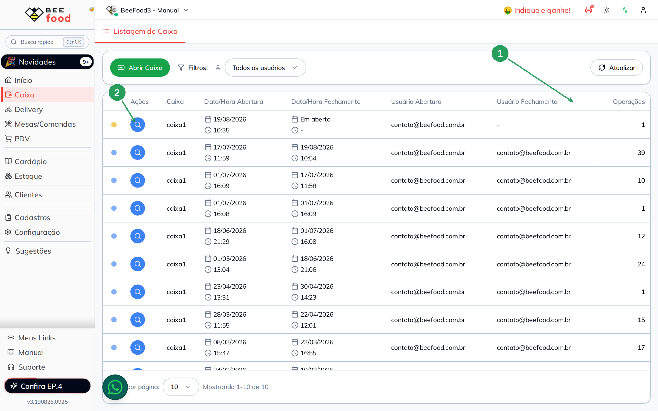 Listagem de caixa sem as colunas de valor