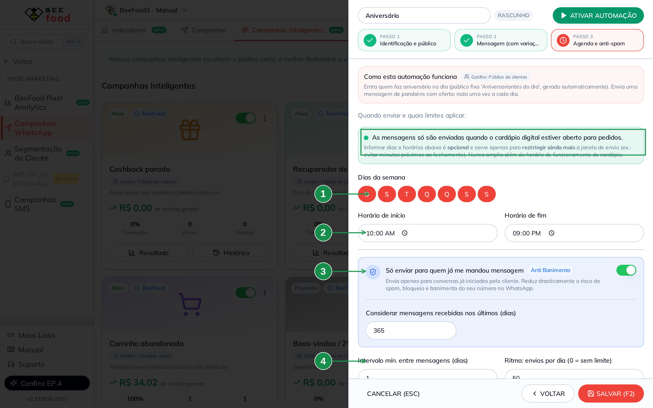 Passo 3 com agenda e proteções