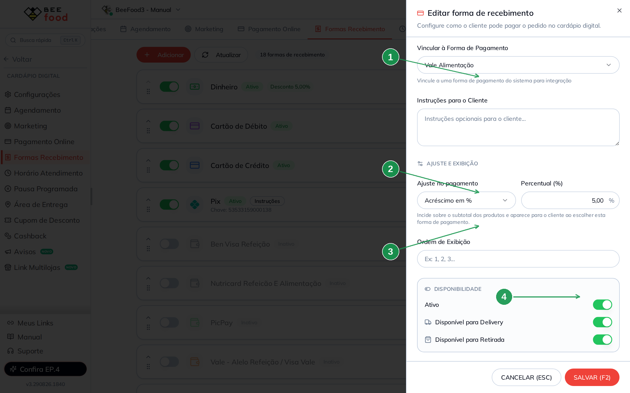 Editor da forma Vale com acréscimo de 5%