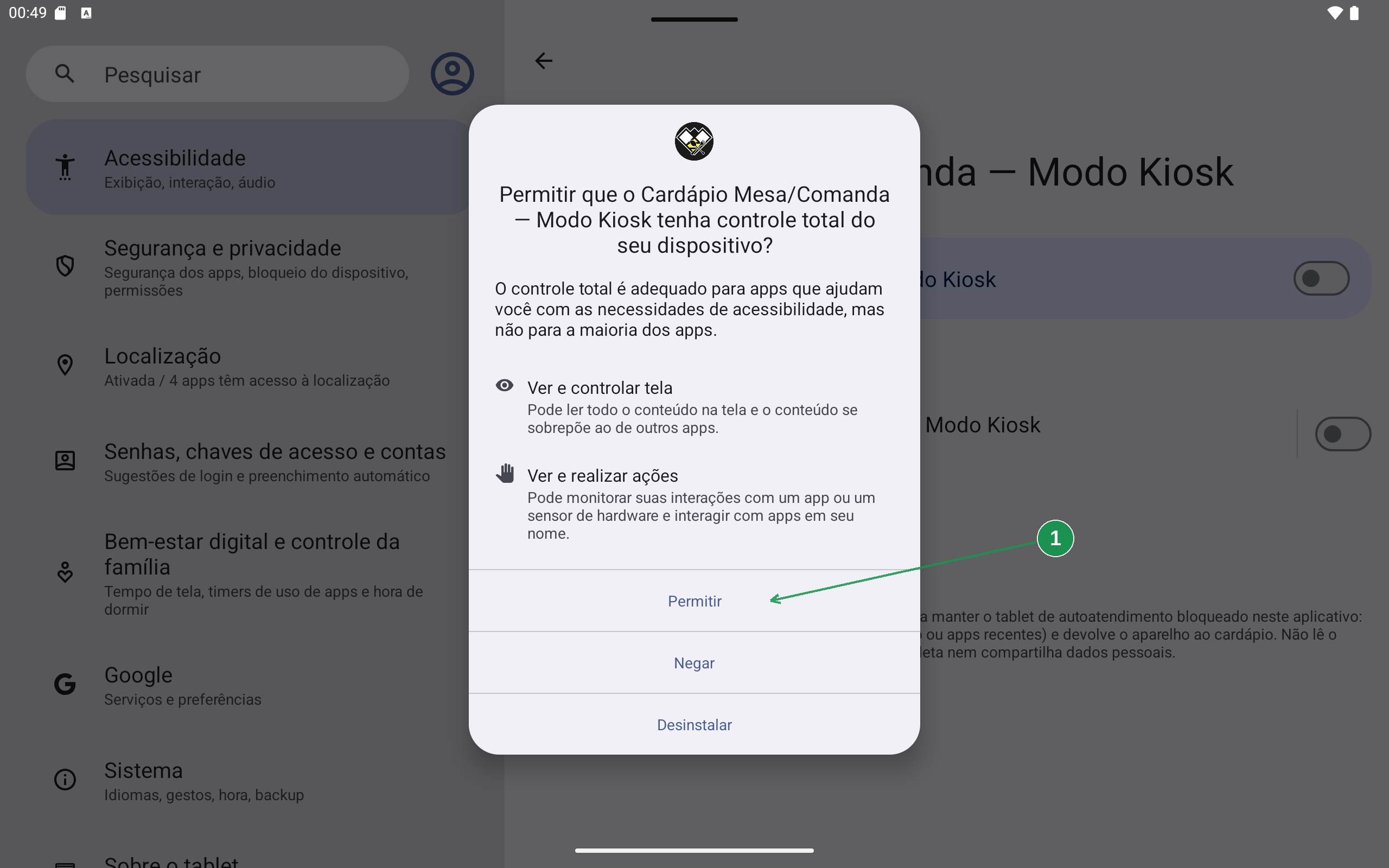 Confirmação do Android para permitir o serviço
