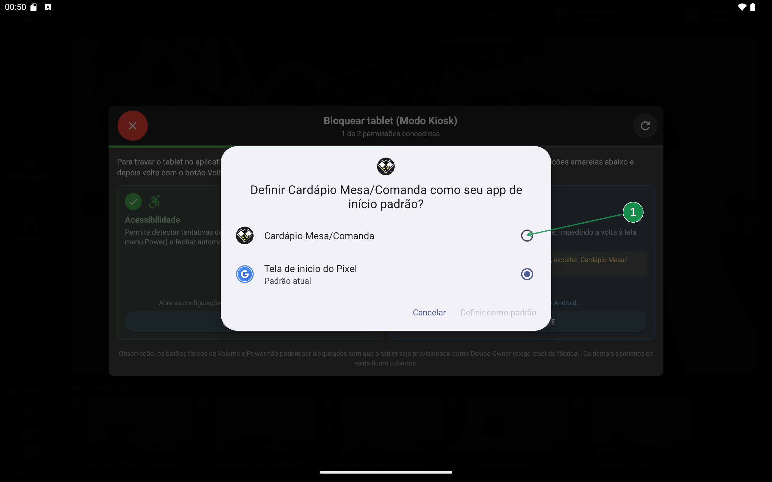Pergunta do Android sobre qual aplicativo usar como tela inicial