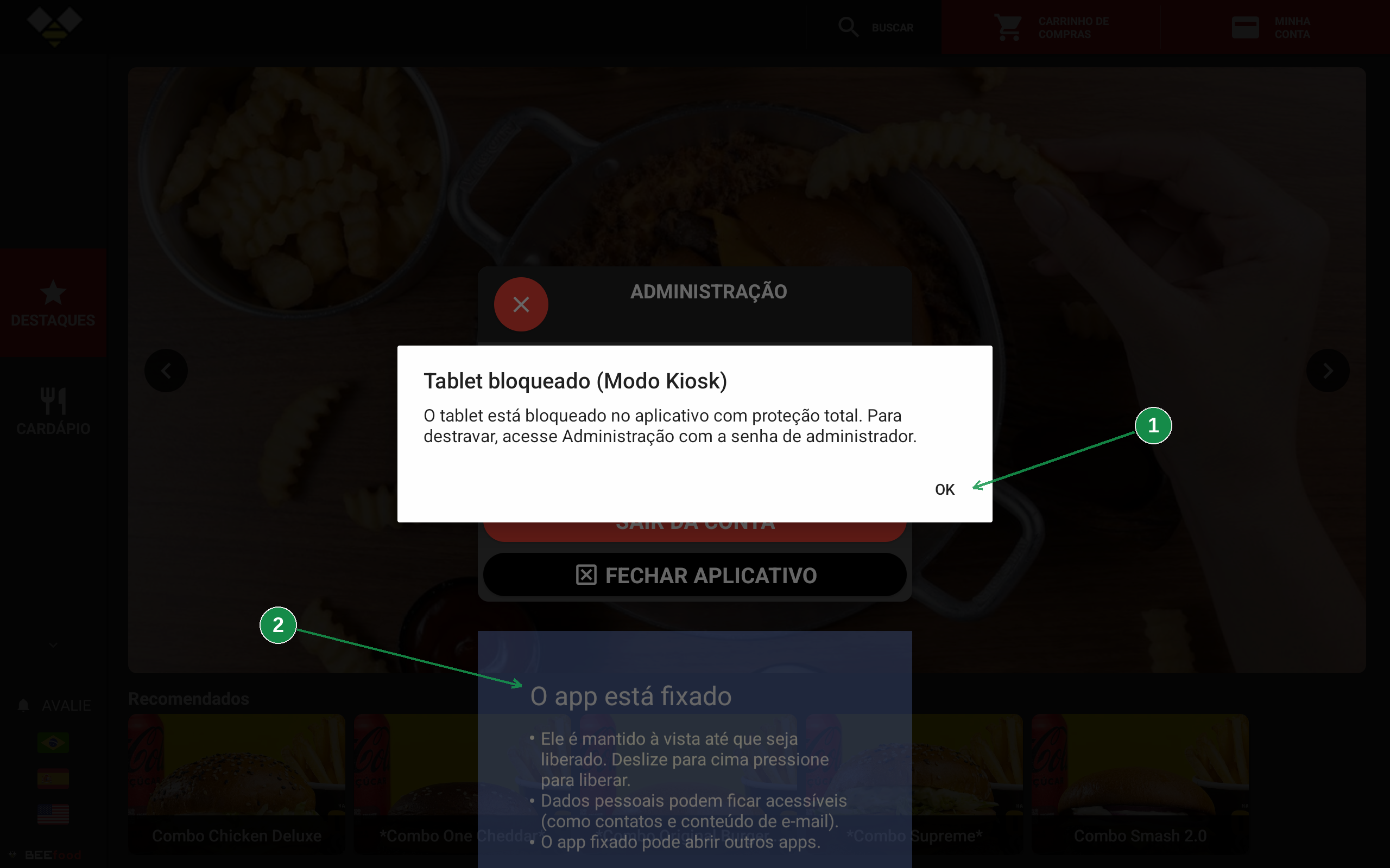 Mensagem confirmando que o tablet está bloqueado