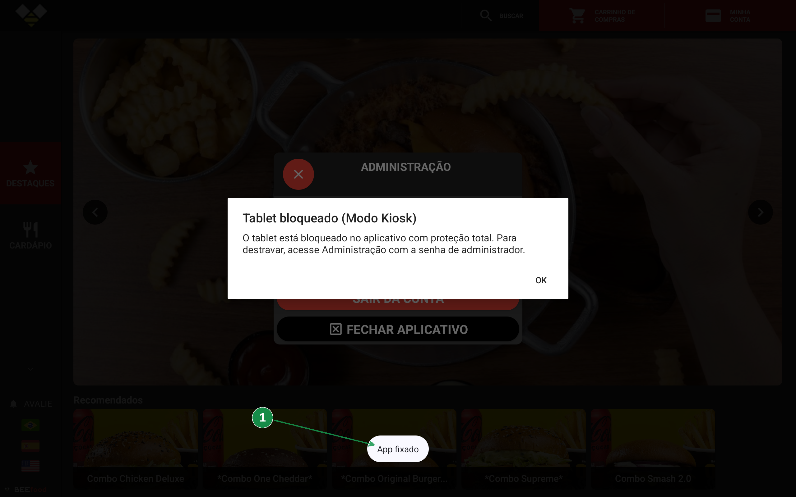 Aviso do Android informando que o aplicativo está fixado