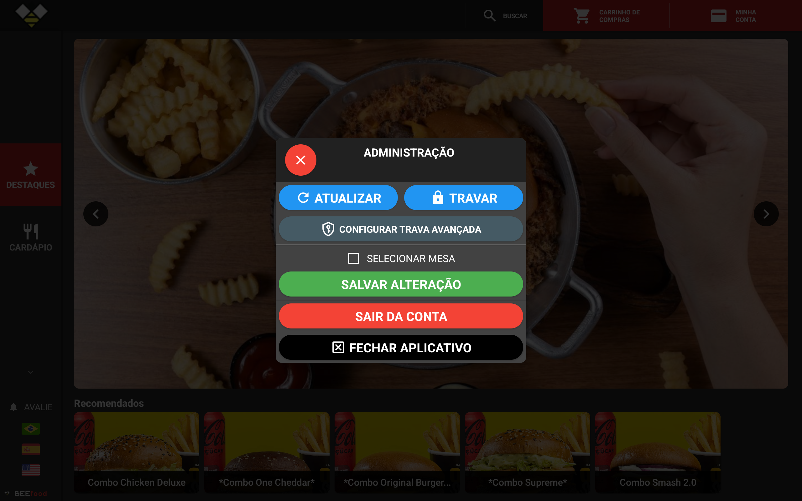 Tela de Administração de volta ao estado destravado