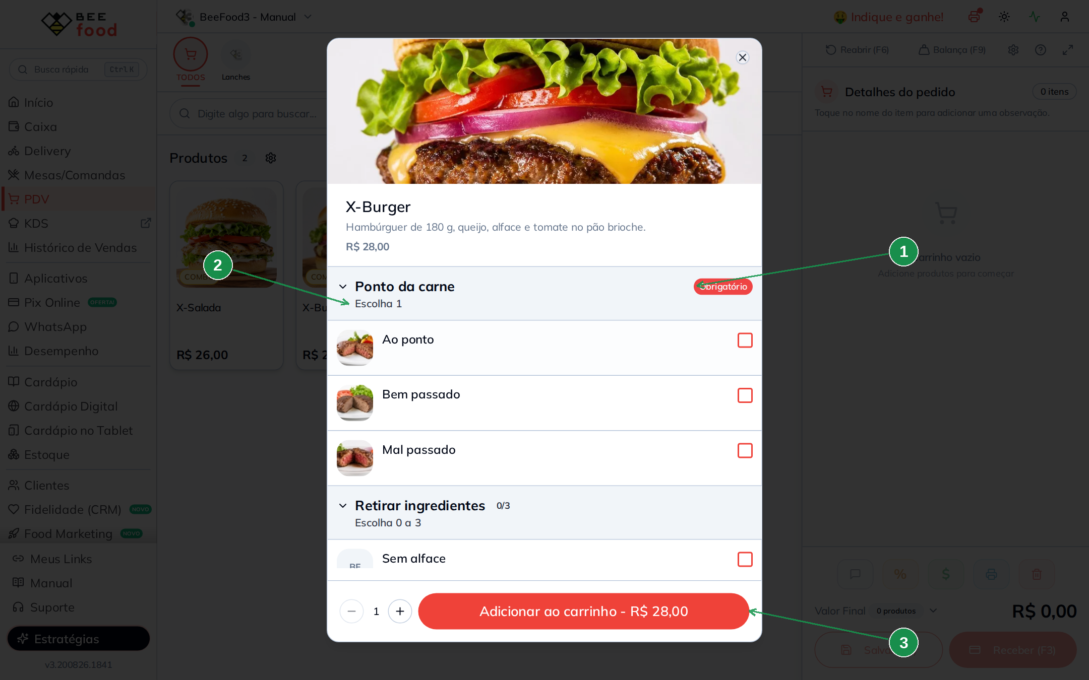 PDV com grupo obrigatório de ponto da carne