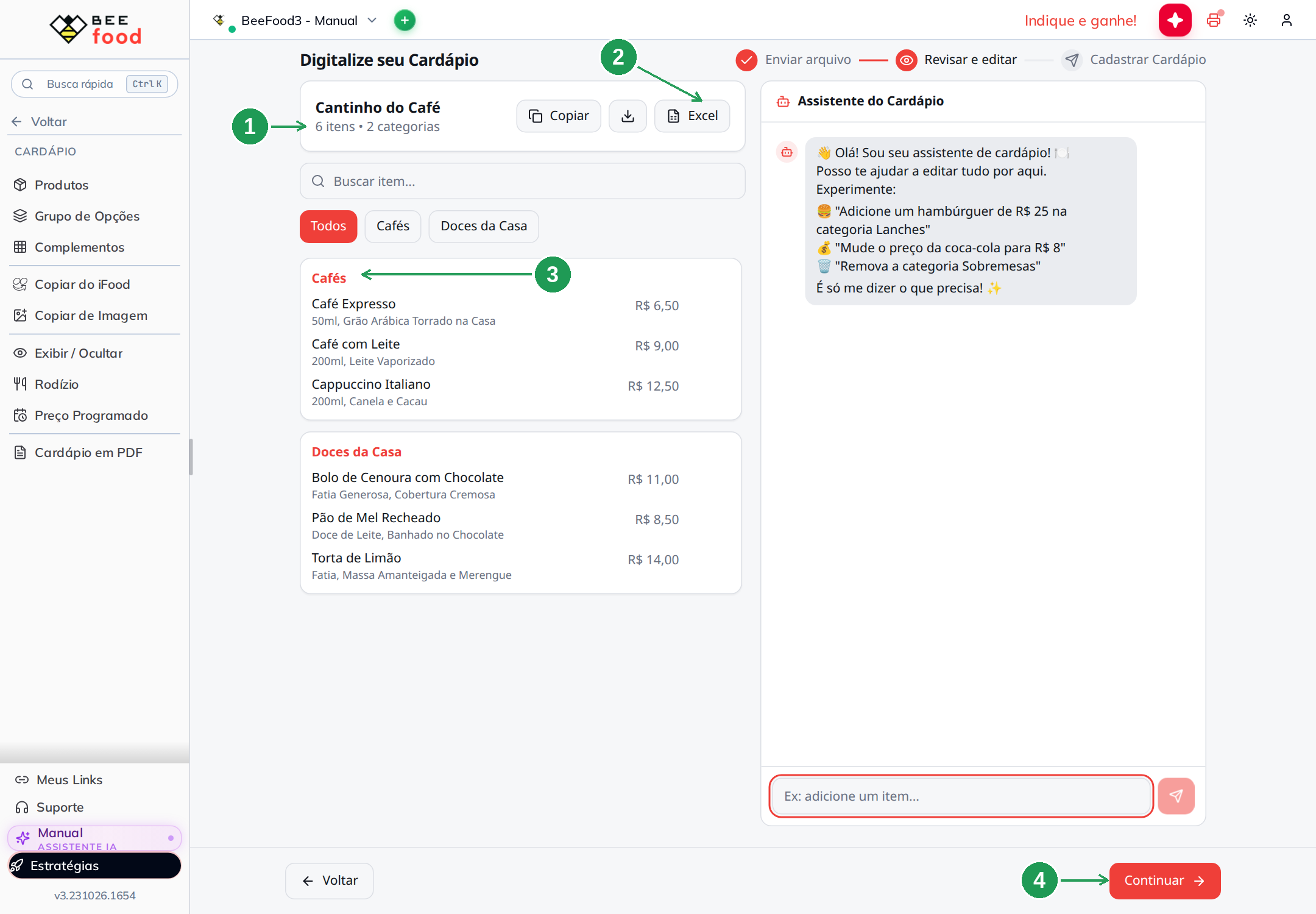 Tela de revisão dos produtos encontrados na digitalização