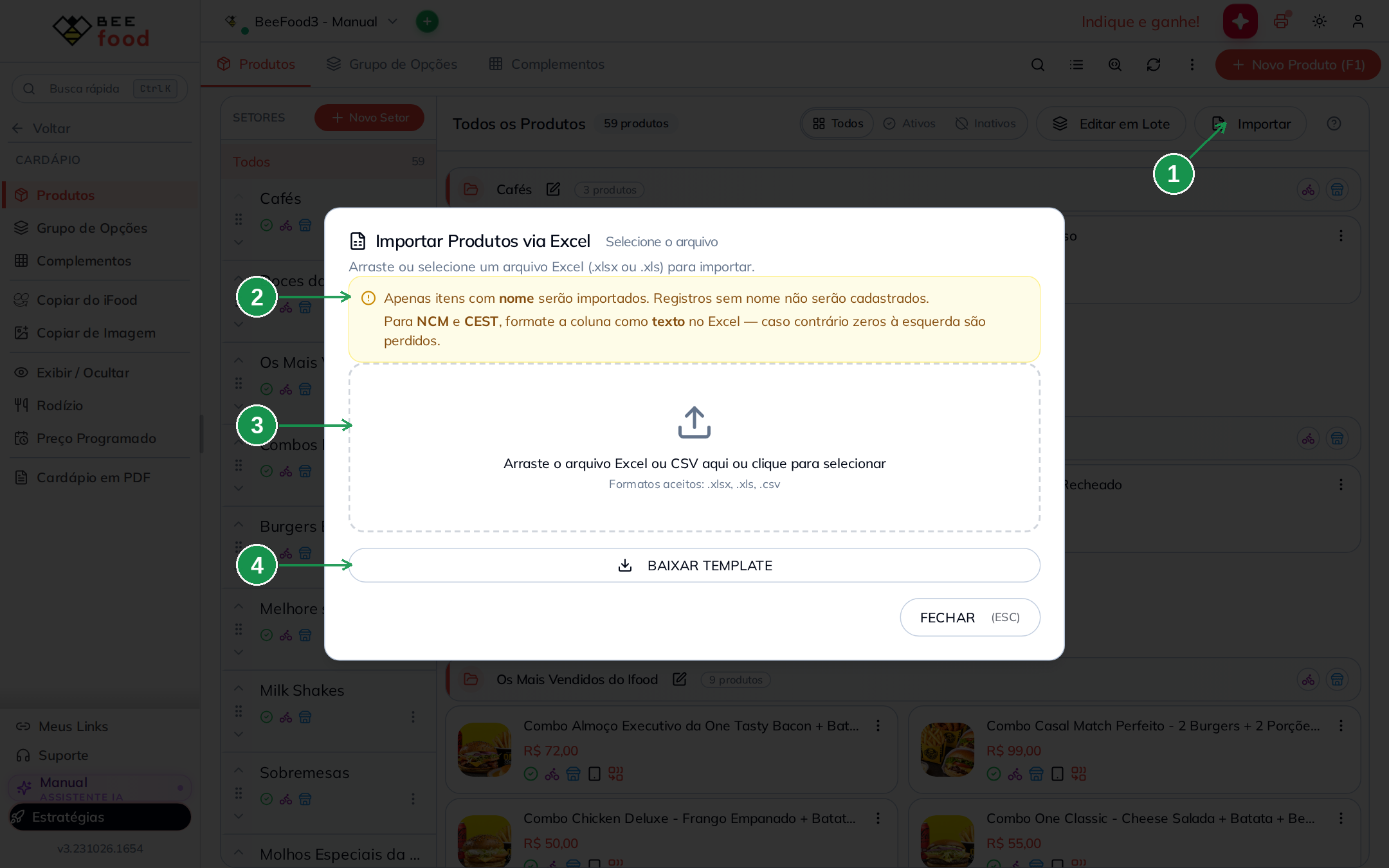 Primeira etapa para importar uma planilha de produtos