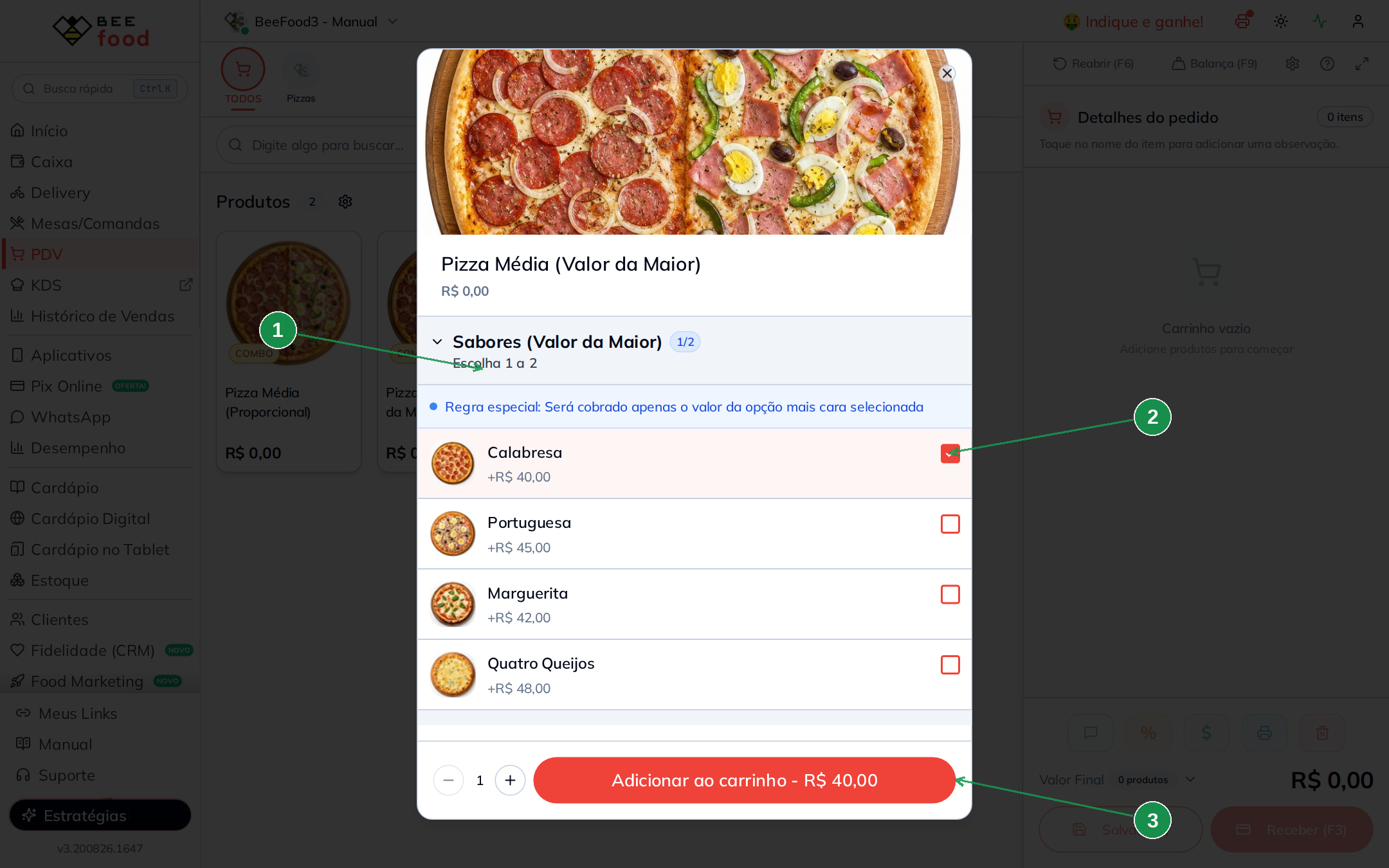 PDV com pizza de um sabor no modelo Valor da Maior