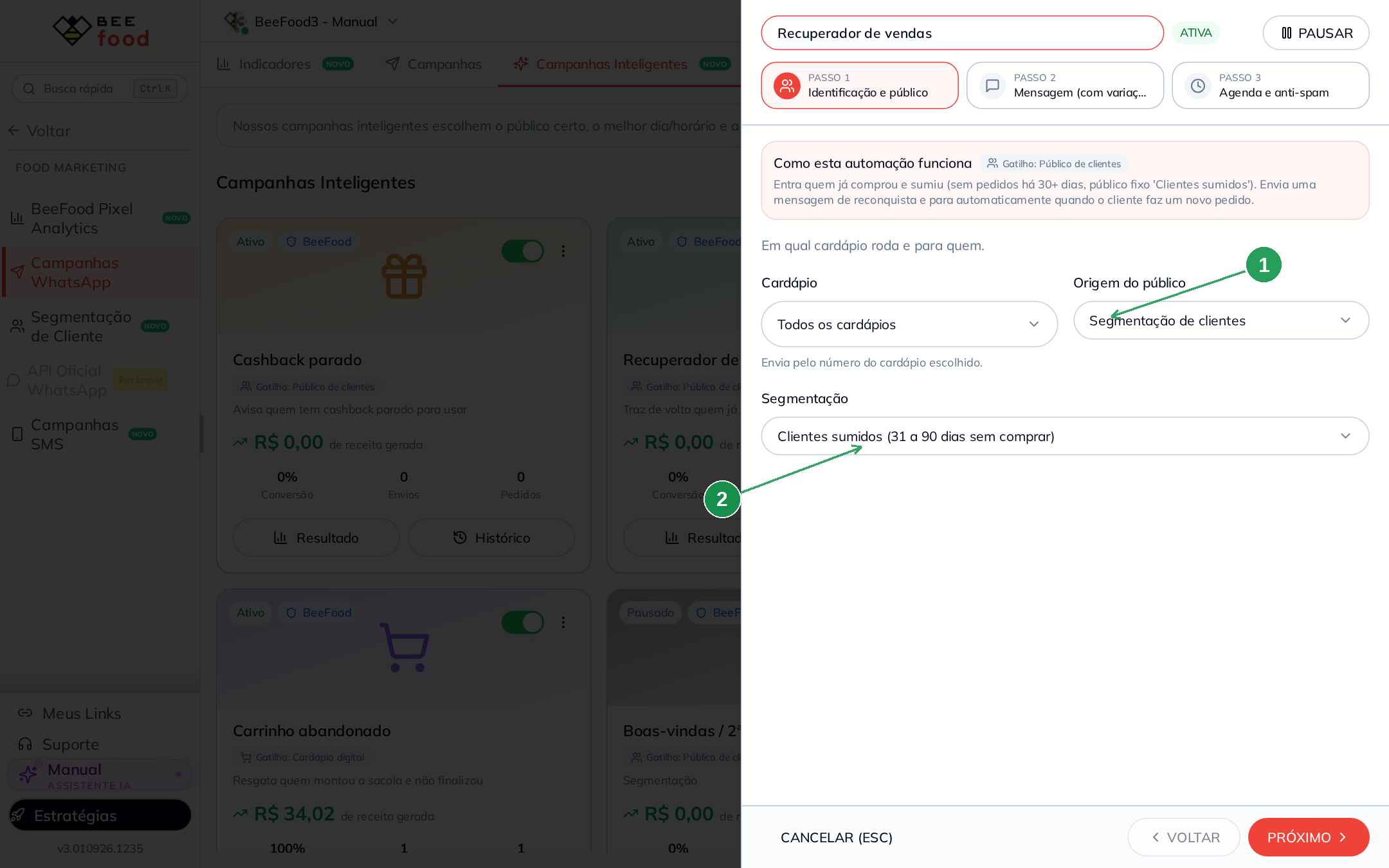 Configuração de campanha inteligente com Segmentação de clientes como origem do público