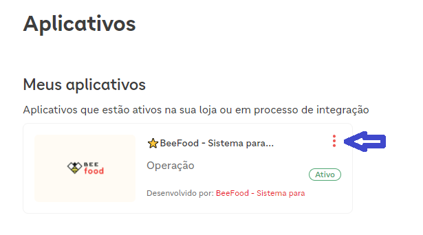 Portal de Aplicativos do iFood com o aplicativo BeeFood ativo