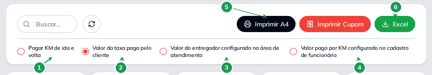 Cabeçalho do relatório Entregador Taxa KM com período e nome do entregador