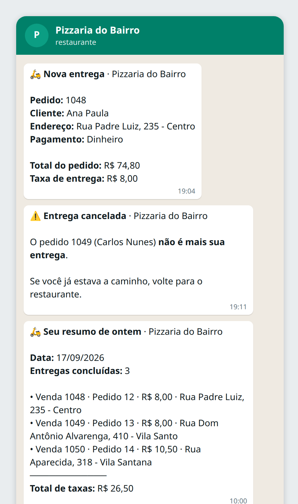 As três mensagens do entregador