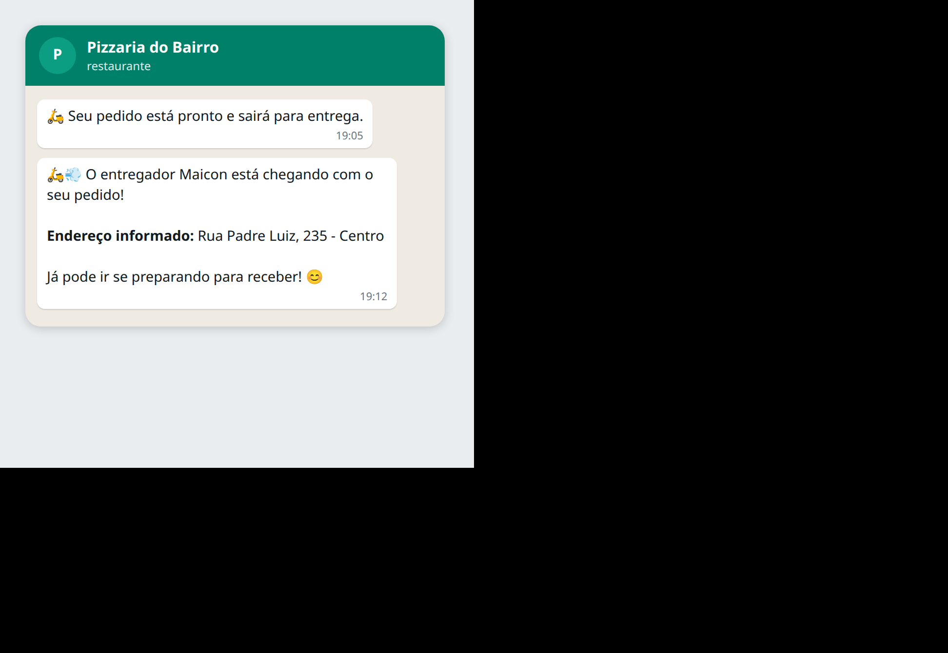 As duas mensagens do cliente