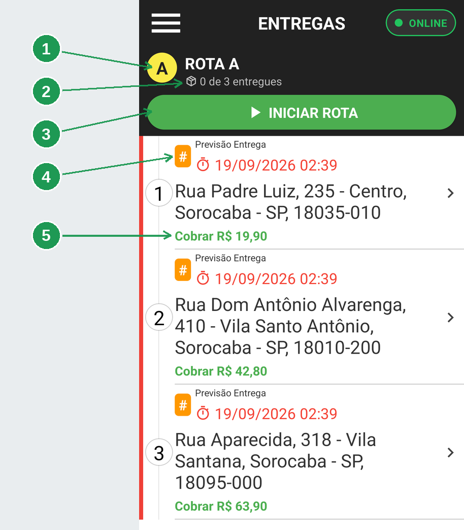 A lista do aplicativo com o grupo ROTA A recém-chegado