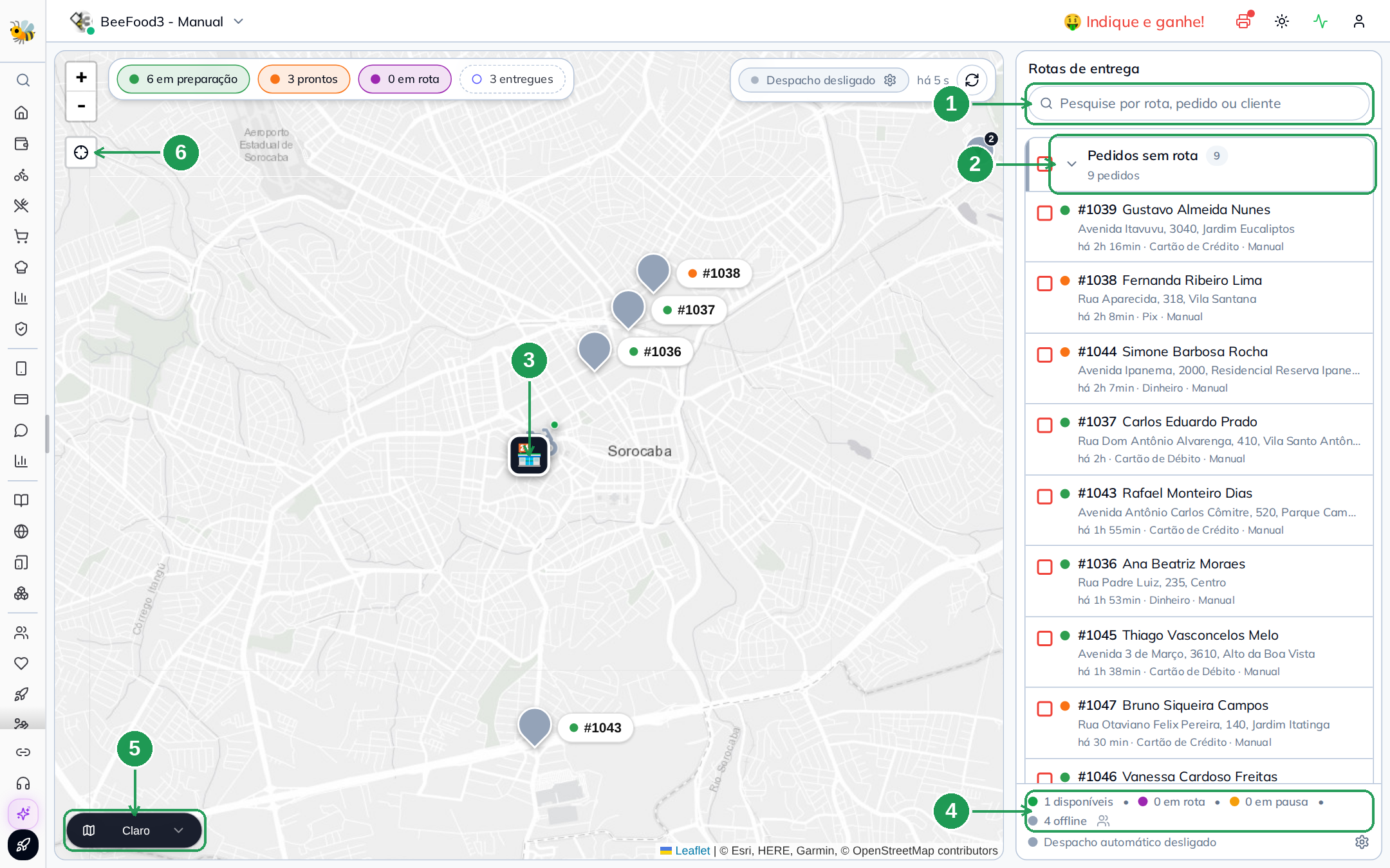 A tela de Gestão de Entregas com o mapa e a lista de rotas