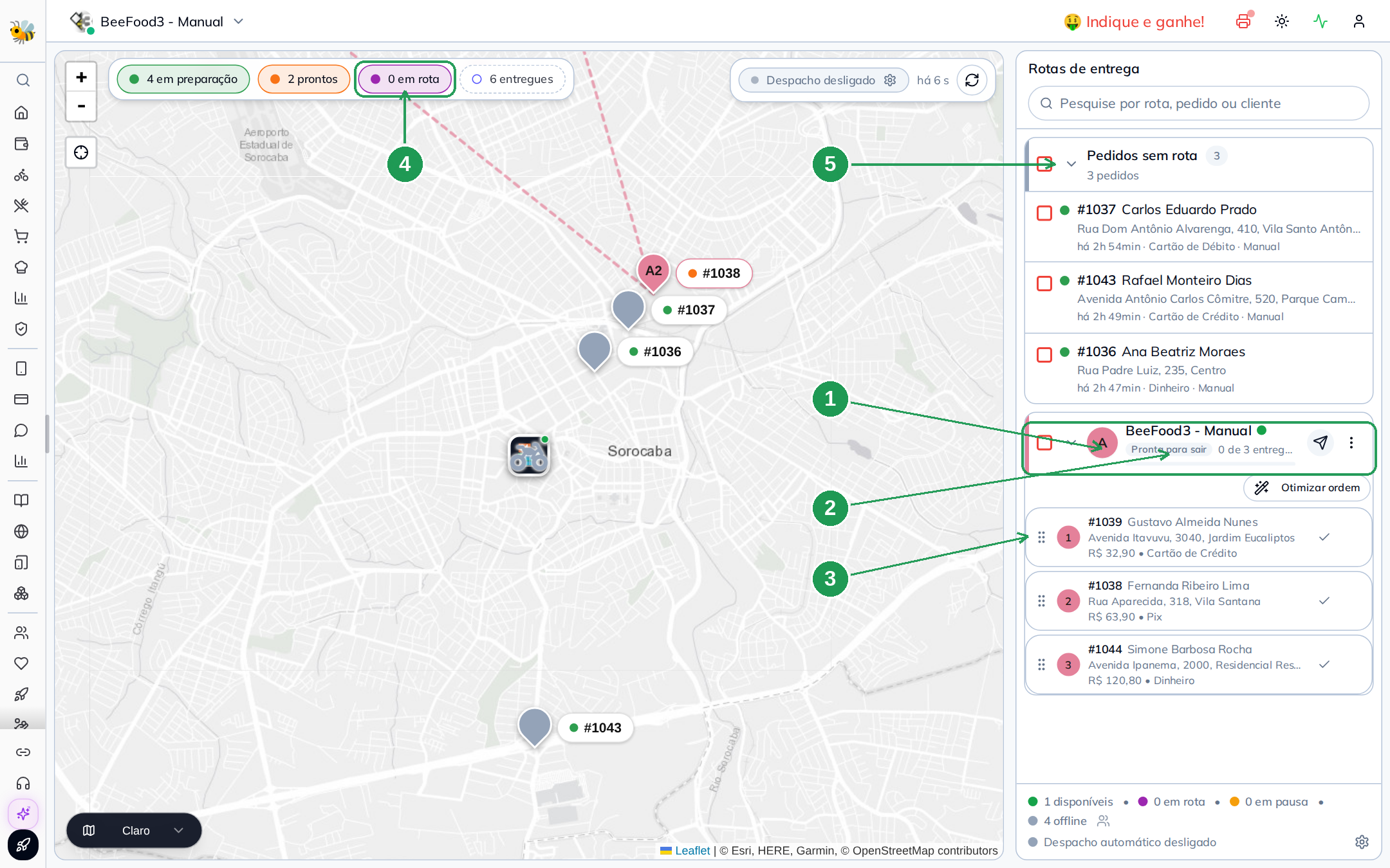 Rota criada na lateral e identificada no mapa