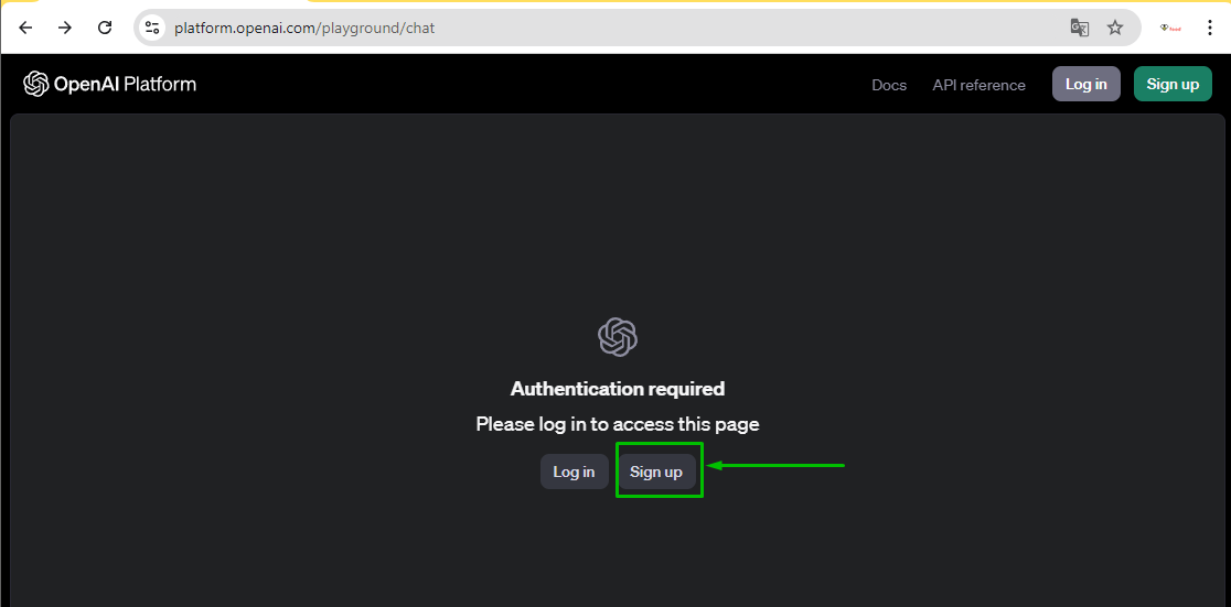 Tela de login da OpenAI