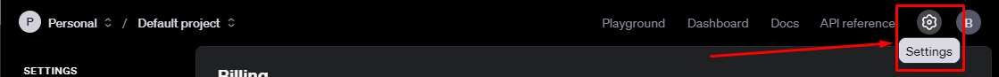 Tela de configurações da OpenAI