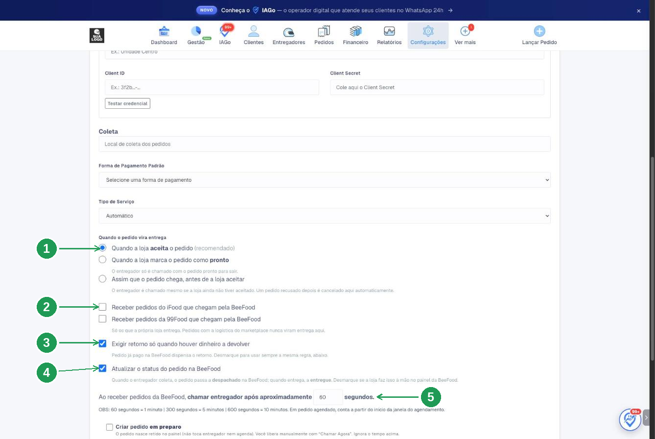 Configuração de quando o pedido vira entrega no Entregas Expressas