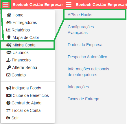 Menu Minha Conta e APIs e Hooks da Foody Delivery