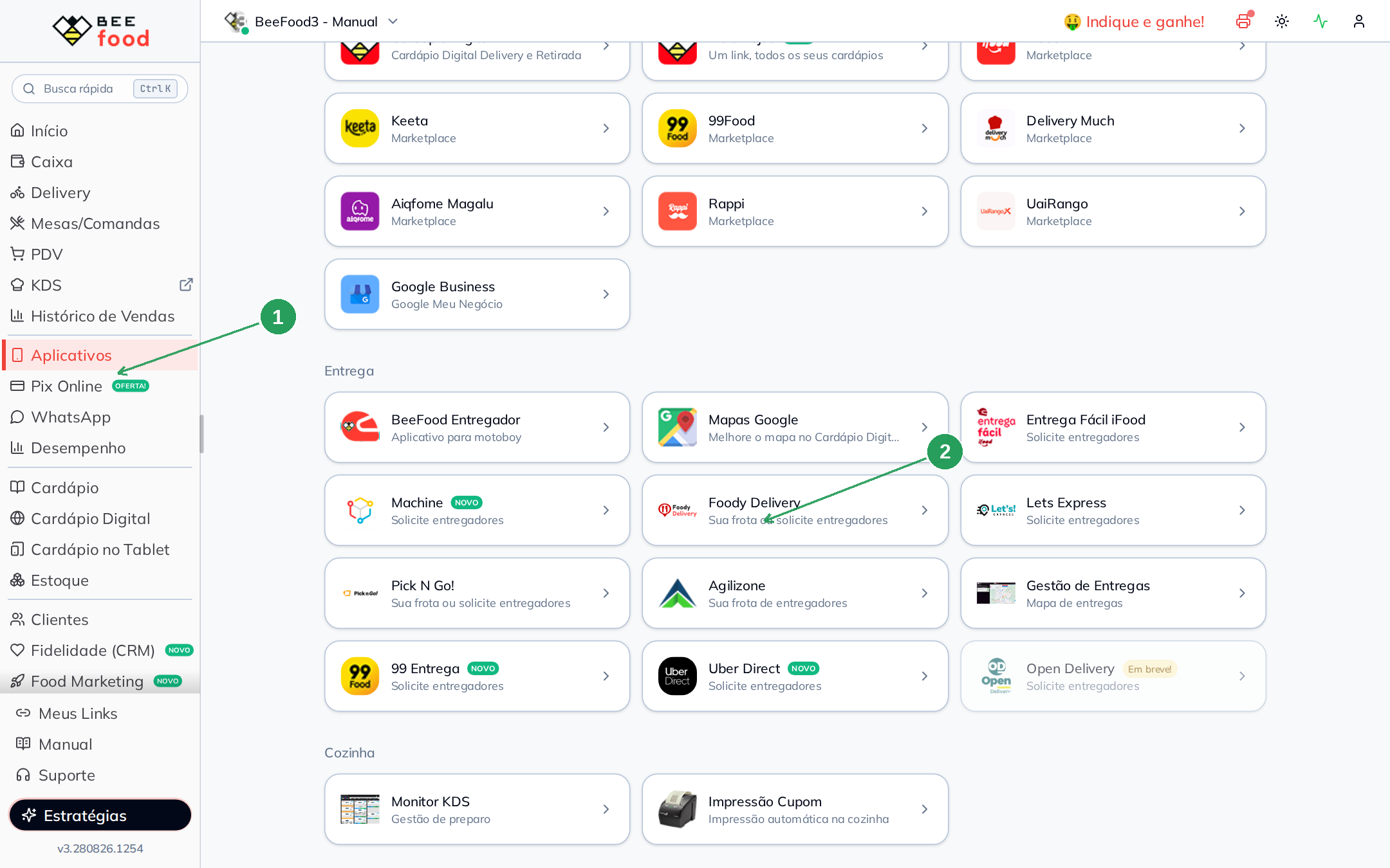 Tela Aplicativos com o card Foody Delivery na seção Entrega