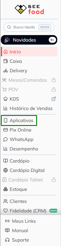 Menu lateral — Aplicativos
