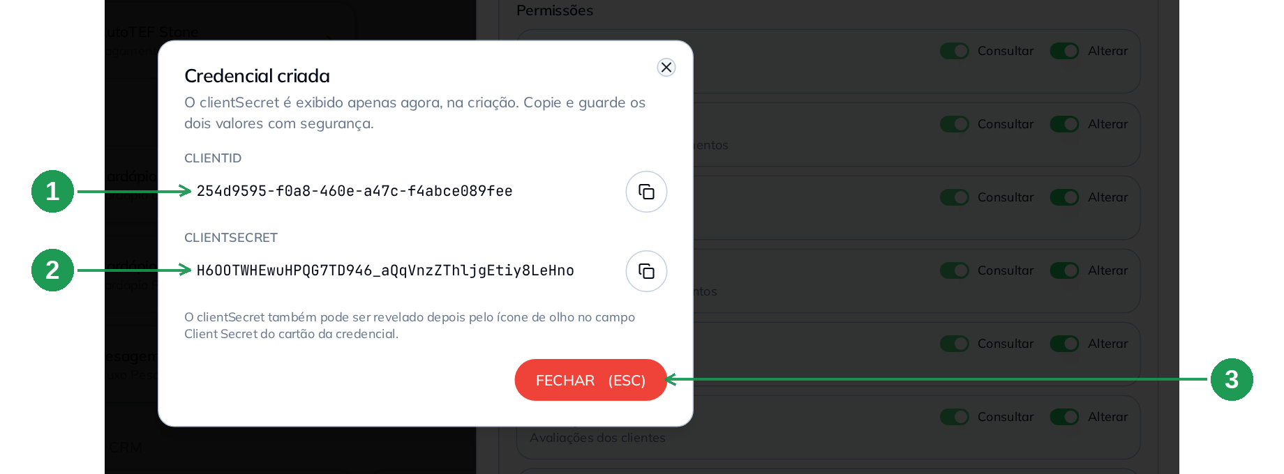 Tela com Client ID e Client Secret da credencial criada