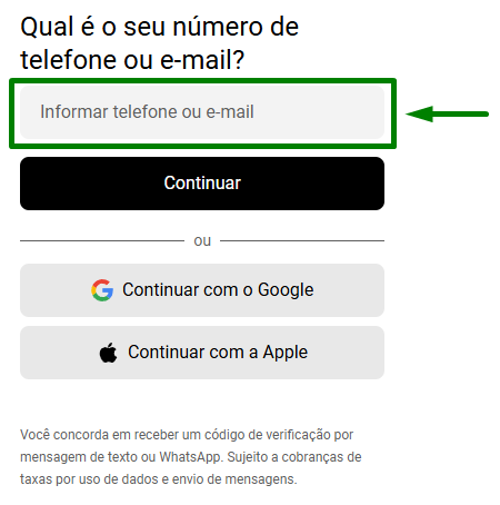 Uber Direct — tela de login