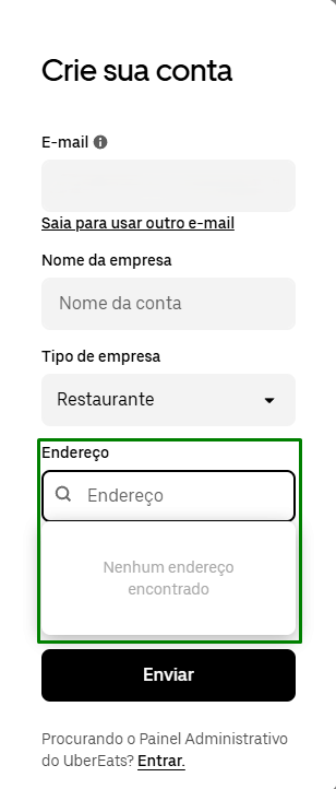 Uber Direct — endereço do restaurante