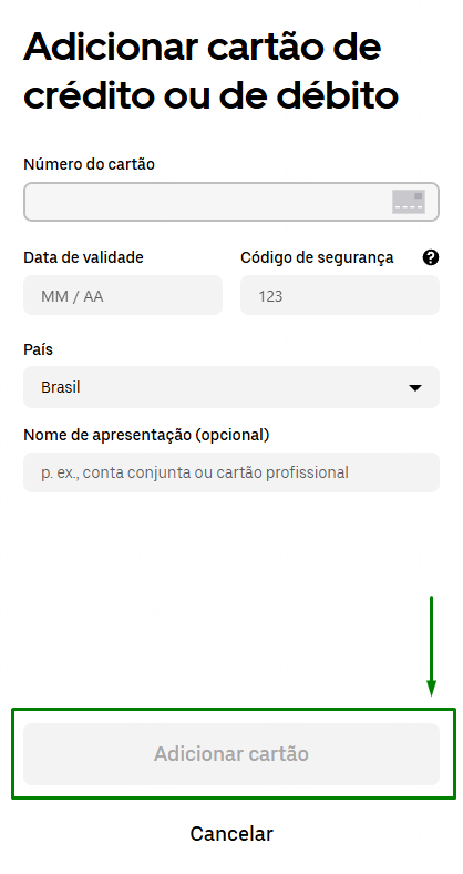 Uber Direct — cartão cadastrado