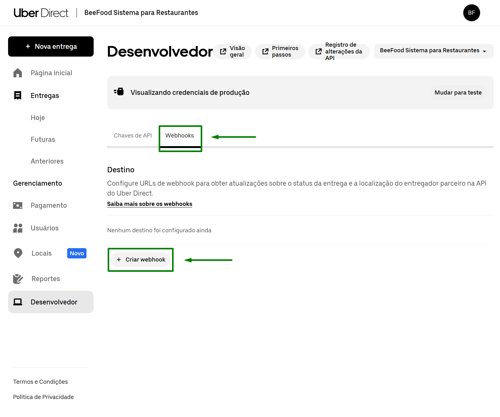 Uber Direct — aba Webhooks
