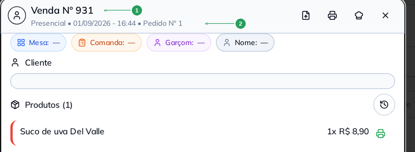 Detalhe da venda com os dois números: Venda Nº 931 e Pedido Nº 1