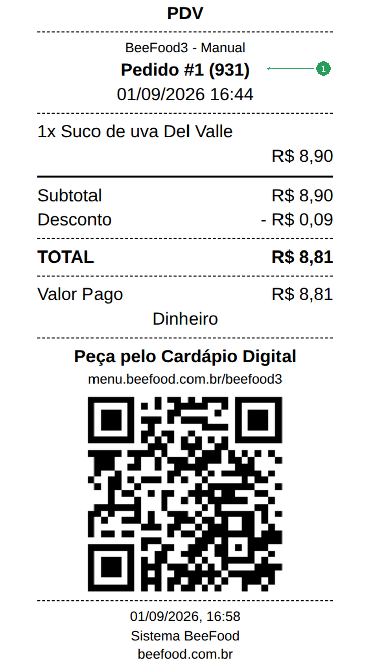 Cupom do cliente com Pedido #1 (931) em destaque