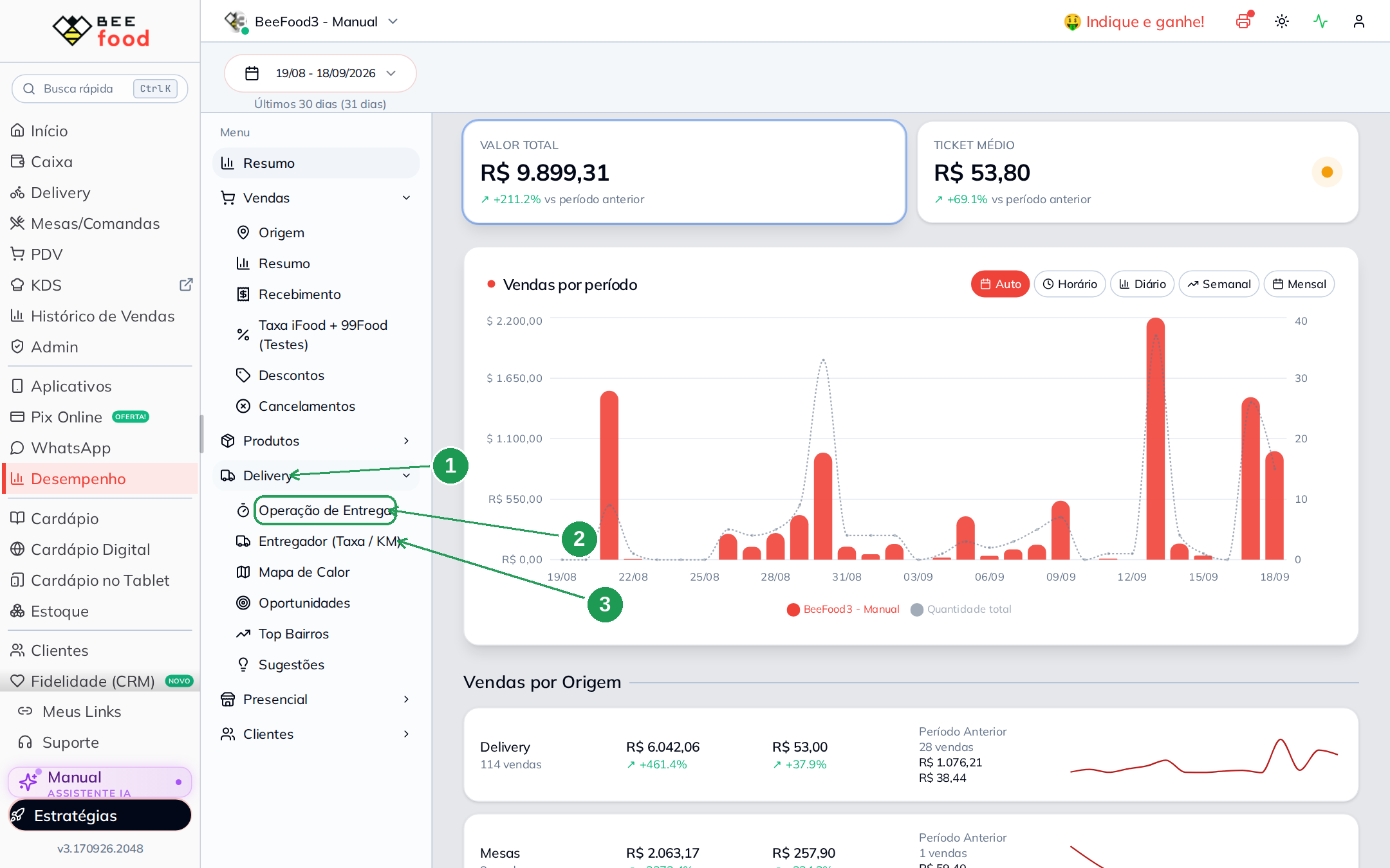 O caminho do menu até o relatório Operação de Entrega