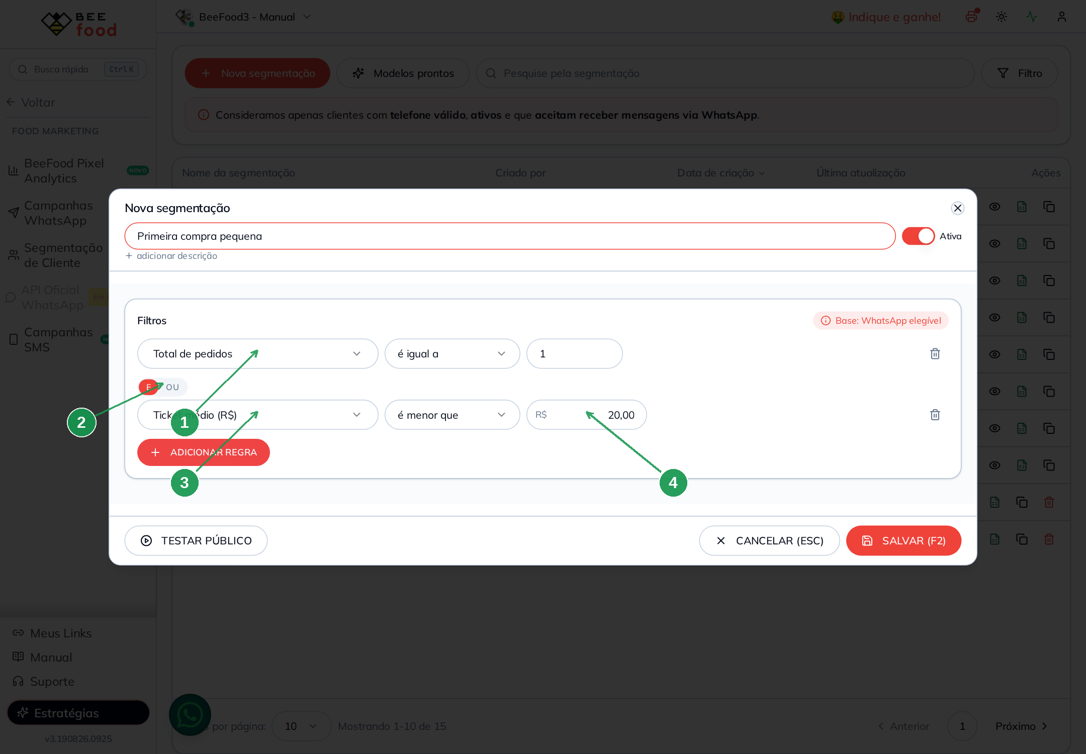 Duas regras combinadas com E na segmentação de clientes