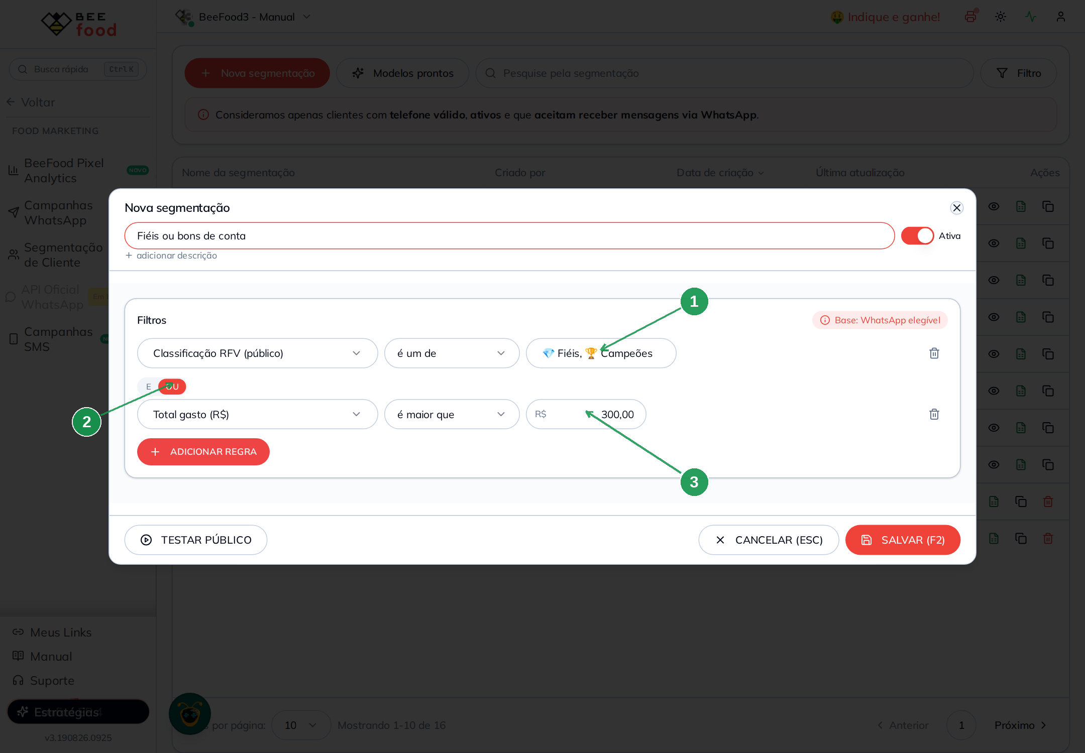 Duas regras combinadas com OU na segmentação de clientes