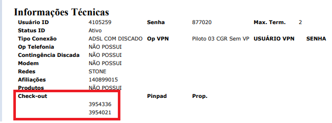 Exemplo de identificação do PDC do caixa