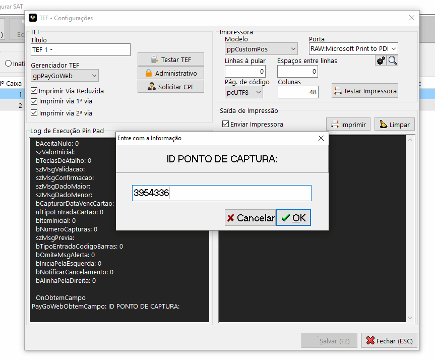 Tela de configuração com o campo ID do ponto de captura