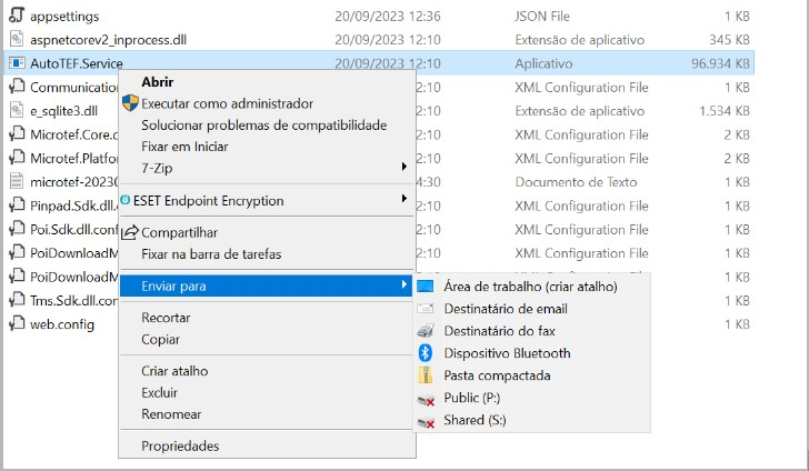 Criação de atalho do AutoTEF Service no Windows